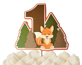 Woodland Fox 1st birthday Cake Topper, Party supplies and decorations, baby boy celebration, forest animals