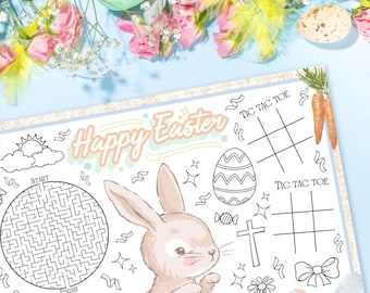 Página para colorear de Pascua, fiesta de conejito de primavera, hoja de actividades, archivo digital imprimible, descarga instantánea, hoja de actividades de Pascua para niños imprimible