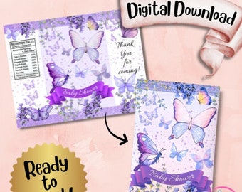 Purple Butterfly Chip Bag, Baby Shower, Digital Download, lavender party, Ready to print, Instant download, png file, personal use