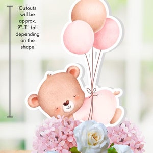 Teddy Bear Party Props, Pink Bear Baby Shower, party foam cutout, Baby girl Bear decorations, DIY Centerpiece Prop, Teddy bear with balloons