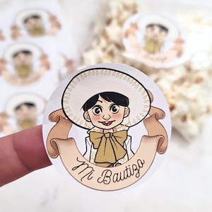 Baby Charro Baptism Party Stickers glossy, Charrito, peel and stick, 20pcs. 2 inch round, Mi Bautizo, mexican party
