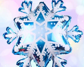 Jumbo Snowflake foil balloon, mylar blue white silver winter wonderland, frozen birthday party decoration, air & helium, onederland