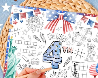 4th of July coloring Page, patriotic party, activity sheet, printable digital file, instant download, independence party, fourth of July