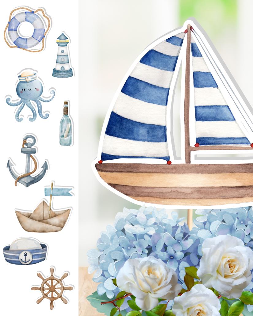Nautical Party Props, Sailor Baby Shower Decorations, Baby Shower for boy, foam party cutout, DIY centerpiece Prop, Nautical Birthday Props