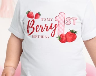 It's My Berry 1st Birthday, Baby Birthday T-Shirt, Strawberry birthday party, first birthday, Berry sweet one, girls bday outfit, pink red