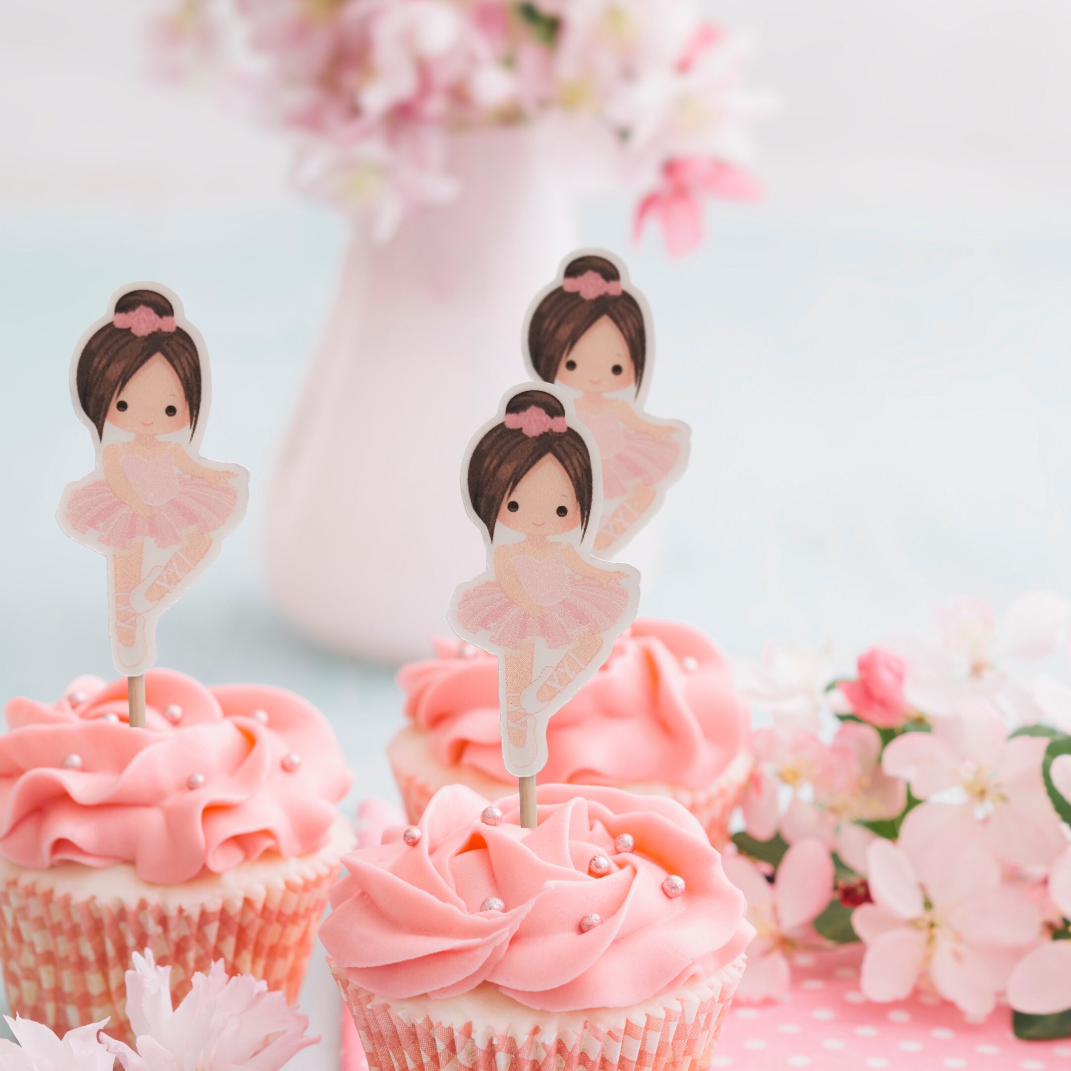Ballet Dancing Ballerina Edible Cup Cake Toppers - 36 Stand-up Decorations - Girl Theme