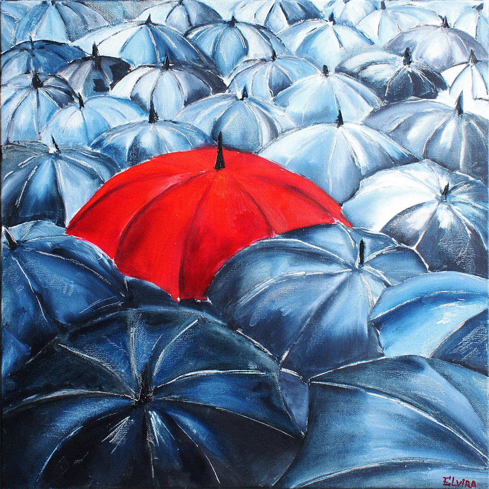 Umbrella Painting Red Umbrella Original Art Rainy Day Wall Art Etsy