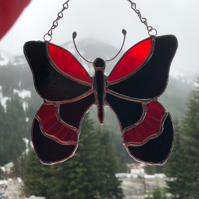 Black & Red Butterfly Stained Glass // Butterfly Suncatcher