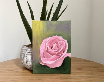 5/30 Pink Rose | ORIGINAL ARTWORK, 5" x 7" Canvas Panel | rose painting, floral painting, flower painting, pink flower painting