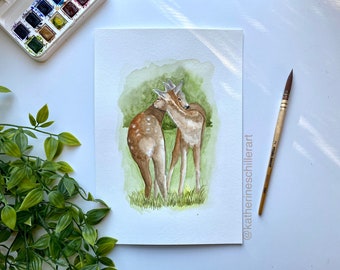 Deer Couple | ORIGINAL ART, Watercolor | wildlife, lovers, animals, animal couple, Valentine’s Day, love