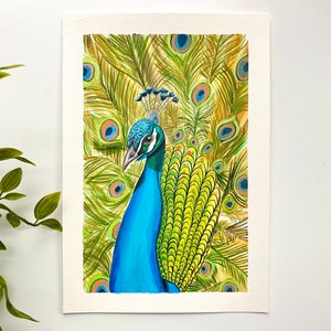 Pittura originale pavone, arte del pavone colorato, bellissimo pavone, pittura della fauna selvatica, arte degli animali