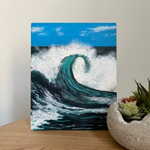 Sea Wave ORIGINAL PAINTING, 8 x 10 20.32cm x 25.40cm, Canvas Panel beach, ocean, tropical, surf image 1
