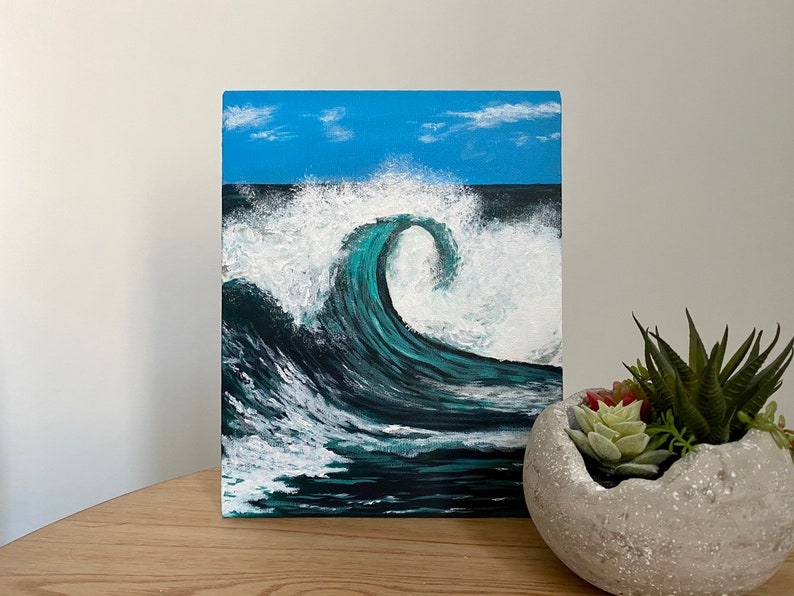 Sea Wave ORIGINAL PAINTING, 8 x 10 20.32cm x 25.40cm, Canvas Panel beach, ocean, tropical, surf image 1