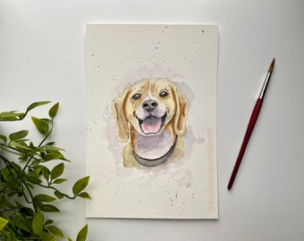 Happy Dog | ORIGINAL ART, Watercolor | cute puppy, golden retriever, pet art, pet portrait