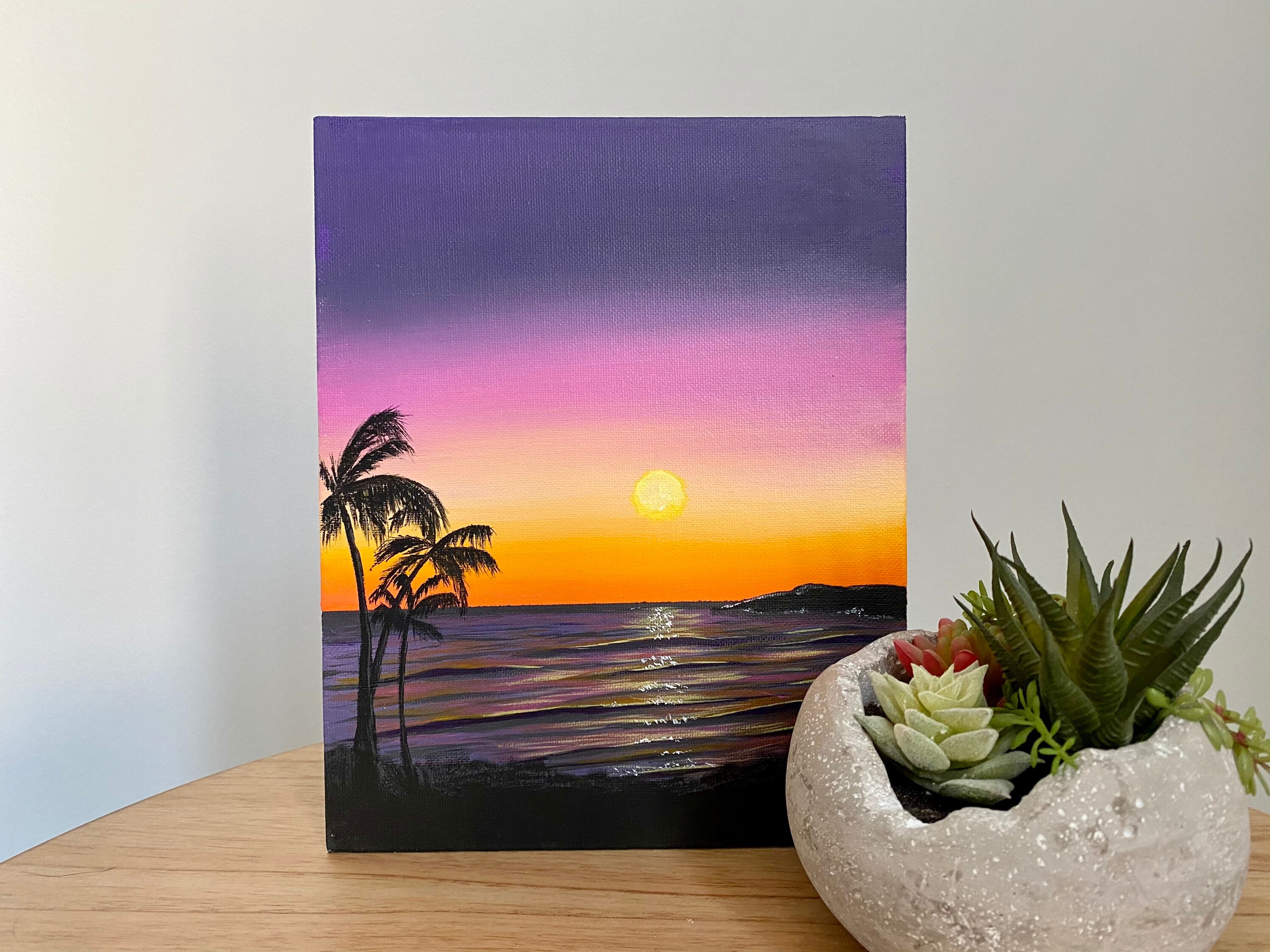 Canvas Art Boards Painting 8x10 Artist Hobby Painters Sunset Fishing  Fatherhood