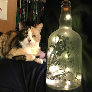 Your Pet(s) On A Custom Etched Frosted & Lighted Wine or Liquor Bottle Lamp! For Cats, Dogs, Horses, Hampsters, Birds, etc!