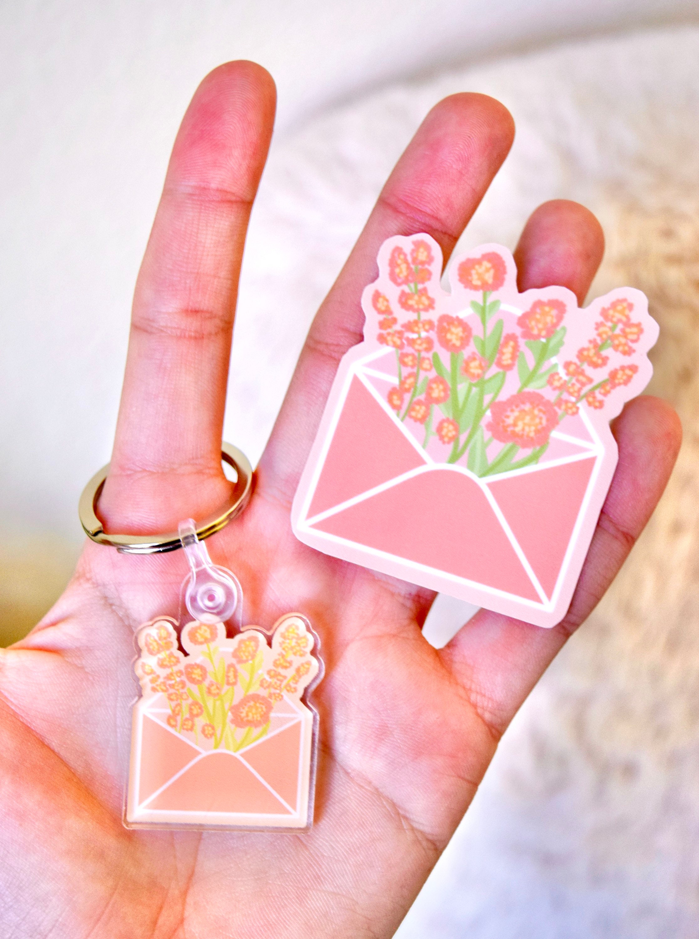 Mini flower envelope acrylic keychain flower spring Etsy