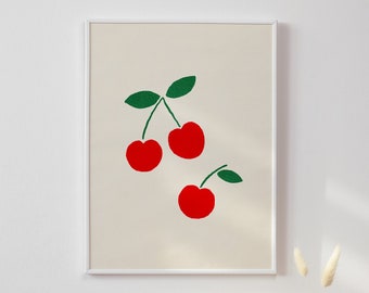 Printable Cherry Wall Art, Cherry print, Fruit print, Printable nursery art, Fruit wall art, Nursery wall art, Printable Art, Wall decor