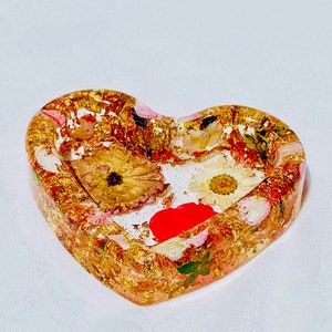 Heart Shaped Ashtray With Real Flowers,  Rose Ashtray With Gold Flakes, Divine Feminine Luxury Ashtray