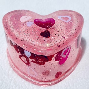 Pink Heart Shaped Jewelry Box With Lid, Jewelry Holder, Glittery Love Trinket Box, Sparkling Resin Key Container, Stash Box