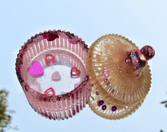 Princess Pink Jewelry Box With Lid, Ombré Keepsake Box, Glitter Cupcake Box,  Multicolor Keepsake Box, Makeup Container