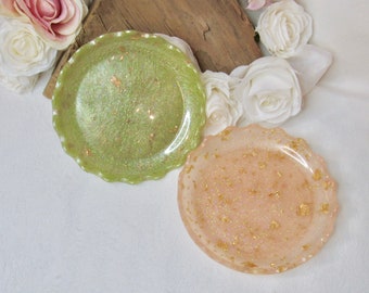 Luxus grüne Schale mit echten Rose Gold Flakes, erröten Schmuck Tablett, Eitelkeit Tablett oder Seifenschale, Harz Rolling Tray