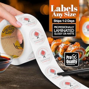 Product Labels/Sticker On A Roll: We Print Your Design | Premium Gloss BOPP (Water, Cold, Heat, & Tear Resistant) Free Proof Before Printing