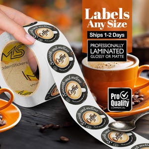 Custom Labels Stickers On A Roll: We Print Your Design | Premium Gloss BOPP (Water, Cold, Heat, & Tear Resistant) Free Proof Before Printing