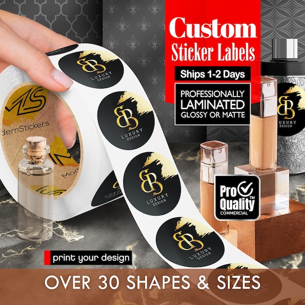 Custom Stickers Labels Printed On A Roll | We Print Your Design | Glossy Or Matte Waterproof Lamination | Free Print Proof | Ships 1-2 Days