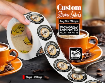 Custom Labels Stickers On A Roll | We Print Your Design | Glossy Or Matte Waterproof Lamination | Free Print Proof | Ships 1-2 Days