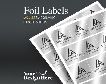 Foil Labels / Foil Stickers On A Sheet (2" Squares) : We Print Your Design! (Black Text) | Silver Or Gold Foil | Free Proof Before Printing