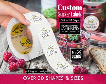 Custom Labels Stickers On A Roll: We Print Your Design | Glossy Or Matte Waterproof Lamination | Free Print Proof | Ships 1-2 Days