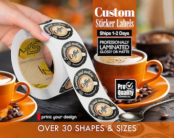 Custom Labels Stickers On A Roll | We Print Your Design | Glossy Or Matte Waterproof Lamination | Free Print Proof | Ships 1-2 Days