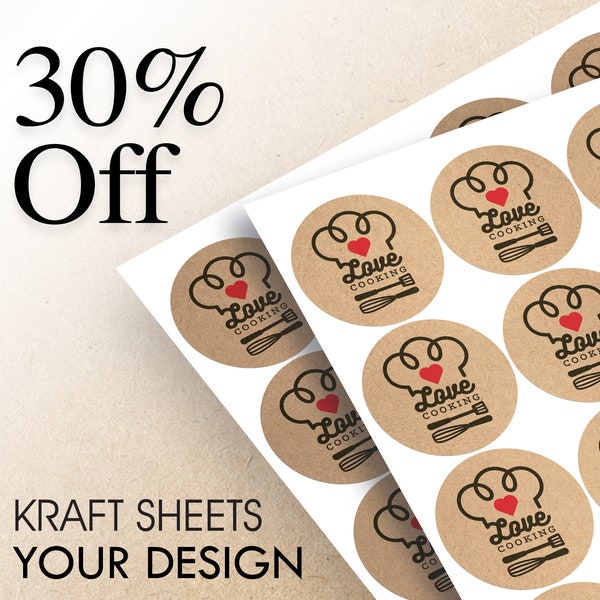 Kraft Labels/Stickers On A Sheet (2" Circles) : We Print Your Design! | Premium Kraft Label Printing | Free Proof Before Printing