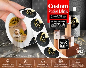 Custom Stickers Labels Printed On A Roll | We Print Your Design | Glossy Or Matte Waterproof Lamination | Free Print Proof | Prints 1-2 Days