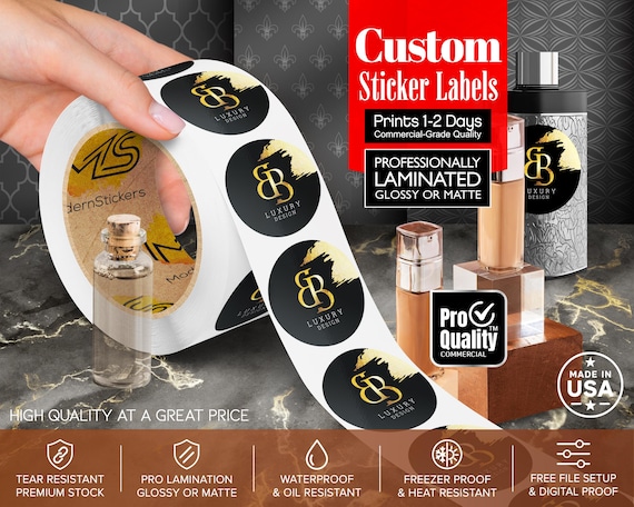 Custom Stickers Labels Printed On A Roll | We Print Your Design | Glossy Or Matte Waterproof Lamination | Free Print Proof | Prints 1-2 Days
