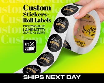 Custom Sticker Labels On A Roll – Ships Next Day (24hrs From Proof Approval). Glossy Or Matte Waterproof Lamination | Free Print Proof