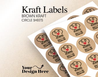 Kraft Labels/Stickers On A Sheet (2" Circles) : We Print Your Design! | Premium Kraft Label Printing | Free Proof Before Printing