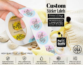Roll Labels Stickers Custom | We Print Your Design | Glossy Or Matte Waterproof Lamination | Free Print Proof | Prints 1-2 Days