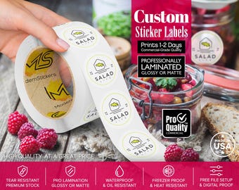 Custom Labels Stickers On A Roll: We Print Your Design | Glossy Or Matte Waterproof Lamination | Free Print Proof | Prints 1-2 Days