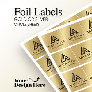 Foil Labels / Foil Stickers On A Sheet (2" Squares) : We Print Your Design! (Black Text) | Silver Or Gold Foil | Free Proof Before Printing