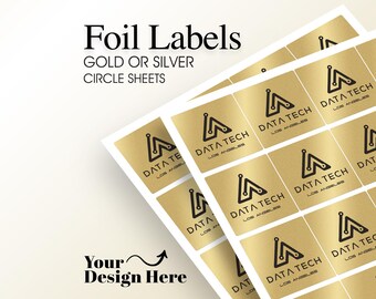 Foil Labels / Foil Stickers On A Sheet (2" Squares) : We Print Your Design! (Black Text) | Silver Or Gold Foil | Free Proof Before Printing