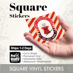 Square Vinyl Stickers/Labels | Waterproof | We Print Your Design! | Size: Square (see store for more shapes) | Free Proof Before Printing