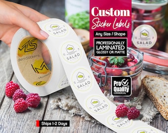 Custom Labels Stickers On A Roll: We Print Your Design | Glossy Or Matte Waterproof Lamination | Free Print Proof | Ships 1-2 Days
