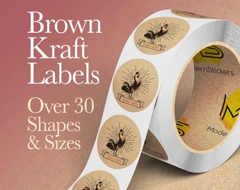 Brown Kraft Custom Labels/Stickers On A Roll: We Print Your Design! | Premium Brown Kraft (Paper Labels) Free Proof Before Printing