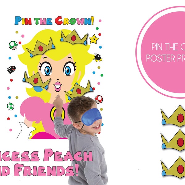 Princess Peach Pin the Crown Poster | Digital Download Party Game, Super Mario Brothers Party Game