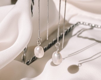 Indian Pearl, White Pearl earrings, Pearl dangle drop, Jewelry for Bridesmaid, Anniversary gift, Long pearl drop earrings