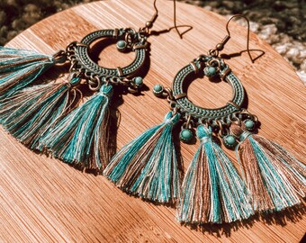 Tassel Earrings Fan Boho Style Earrings Large Cooper Tassel Y2K Retro Earrings for Women