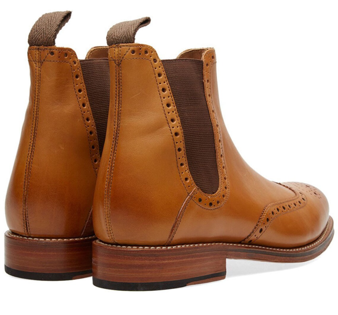 Handmade Tan Chelsea Ankle Brogue Boots Men Dress Formal Boots Etsy