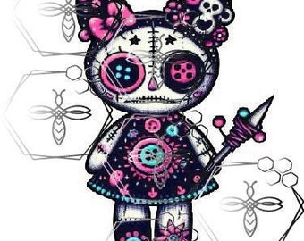 Voodoo Doll, Karma, Little girl, Halloween, Tick or treat, haunted house, Vivid Colors, artwork, PNG PDF Digital download Sublimation, DTF